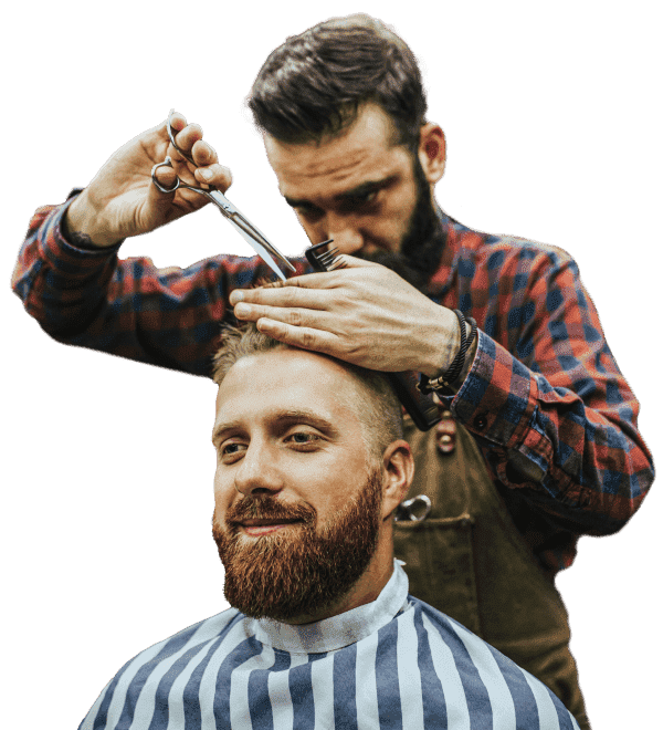 barber is doing haircut for customer